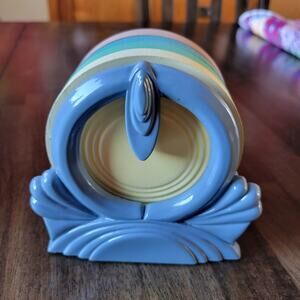 HTF Vintage Fiesta Ware 5 pc. Ceramic Coaster Set Copco FiestaWare Laughlin Blue